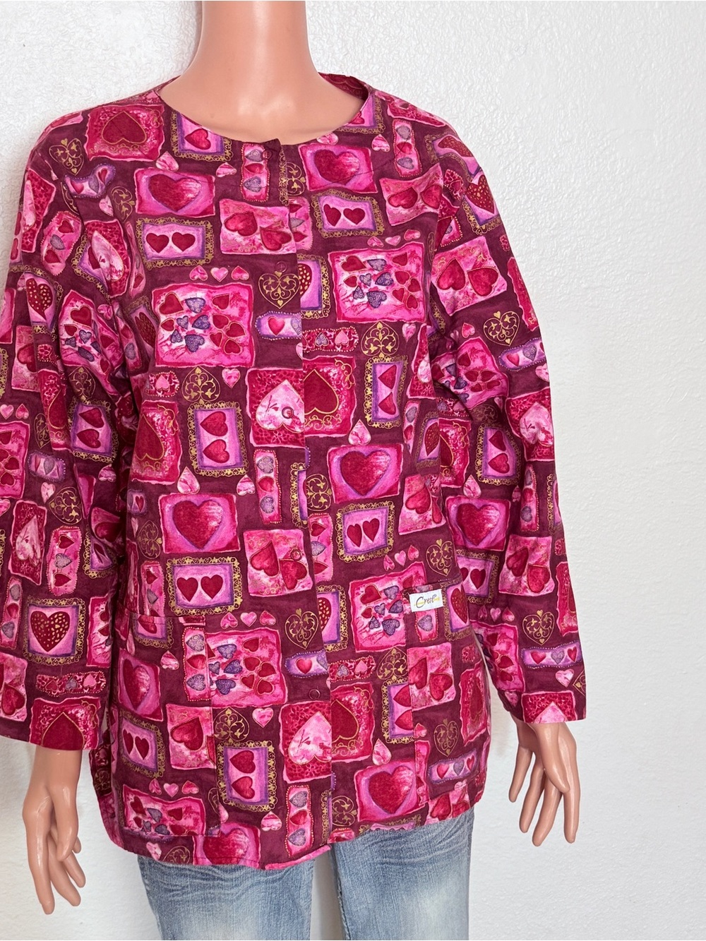 Vtg 100% Cotton Valentine’s Novelty Print Scrub Top